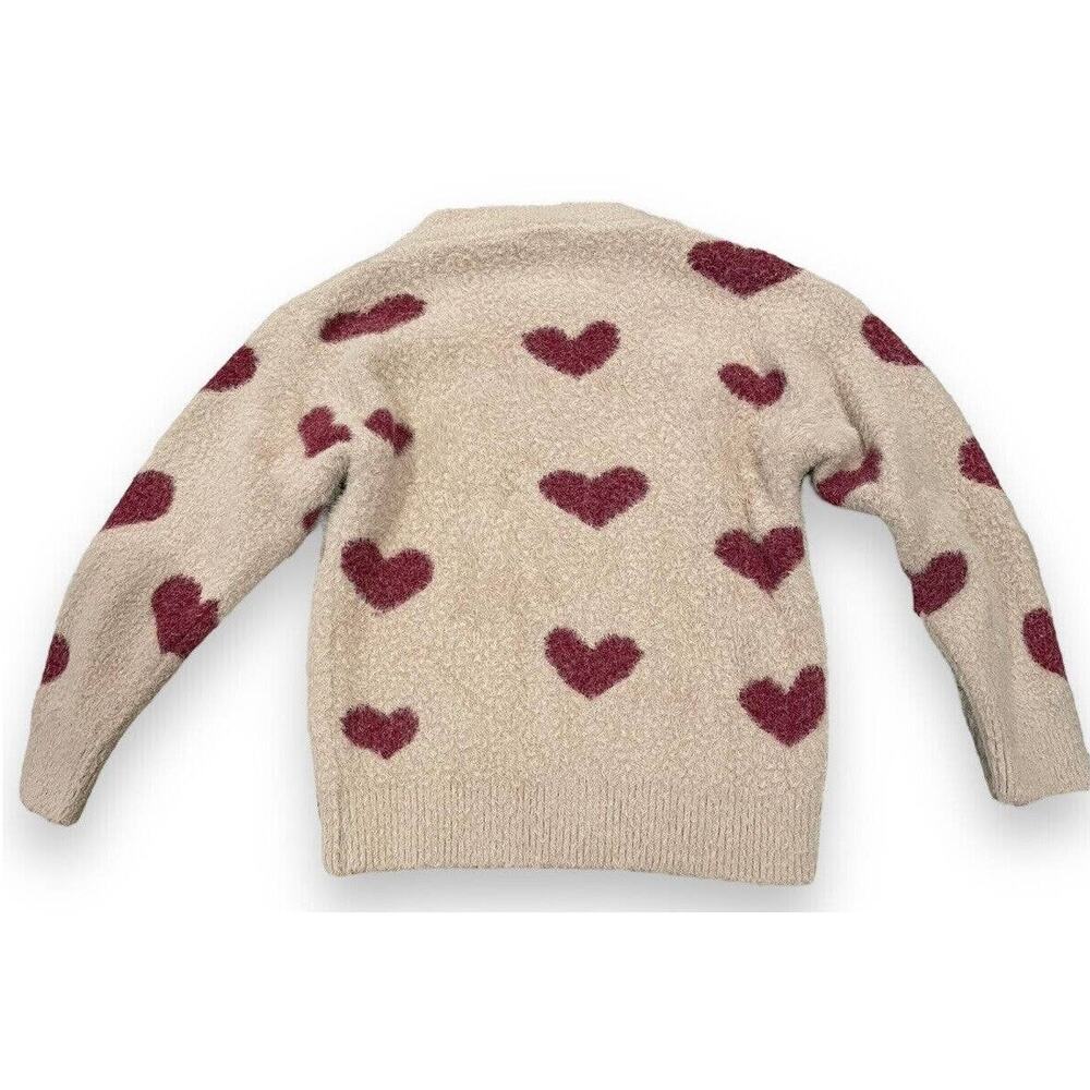 Dash Of Glitter Girls L Hearts Fuzzy Soft Knit Sweater Ivory Magenta Kawaii - Picture 2 of 4